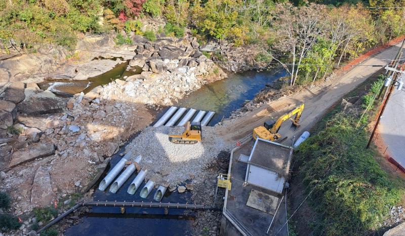 Building Road at Reservoir Drain Construction Site behind the Dam