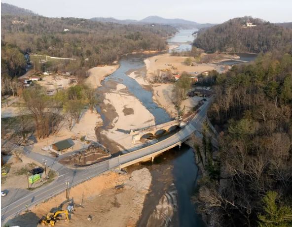 Drone footage of Lake Lure-Memorial Bridge-Flowering Bridge