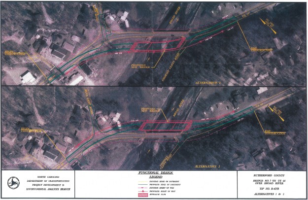 Figure 11 NCDOT’s proposed Alternatives for the replacement bridge over Broad River.
