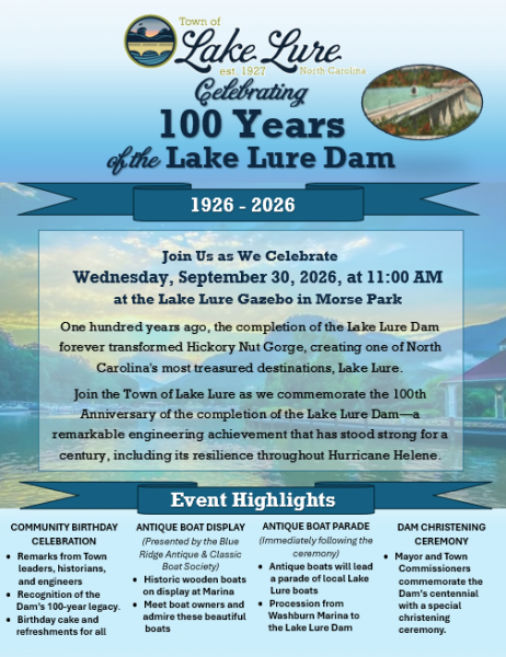 Flyer 093026 Lake Lure Dam Centennial Celebration