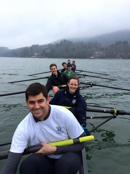 Rowers from John Carroll University on Lake Lure