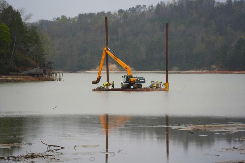 Barge in Lake Lure 7/25 removing debris