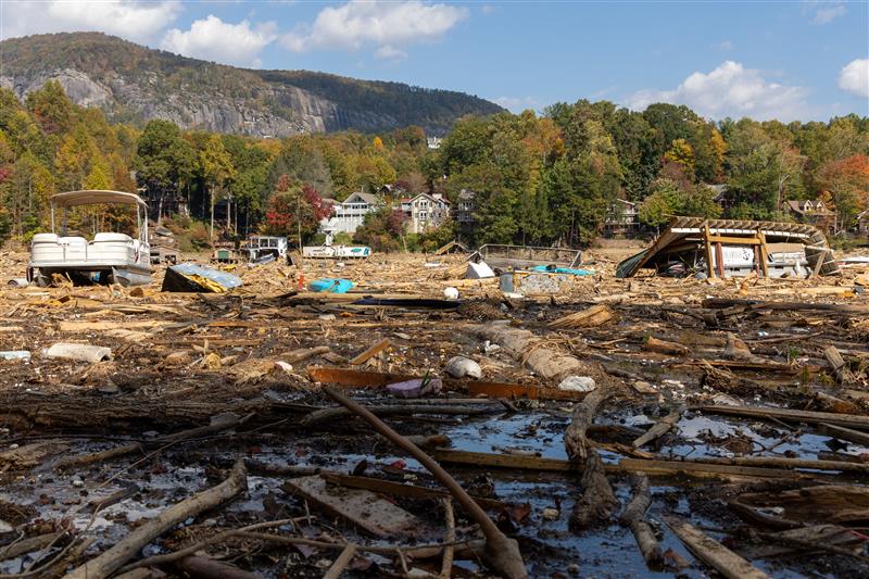 Massive Debris in Lake Lure after Hurricane Helene