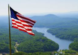 View of Lake Lure with Flag from Chimney Rock State Park
