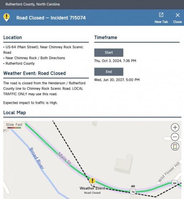 NC Department of Transportation  Guidance on 64-74 in Chimney Rock