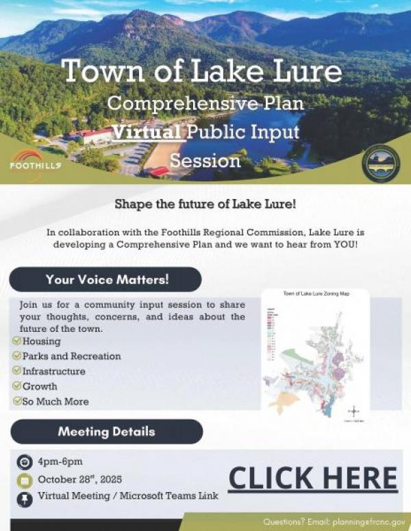 Town of Lake Lure Comprehensive Planning Virtual Public Input Session 10/28/25 4-6
