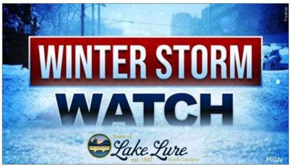 Winter Storm Watch Sign with Town of Lake Lure Logo