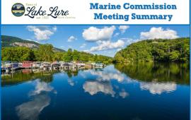 Marine Commission Meeting Summary Banner with a photo of the Lake Lure Marina 