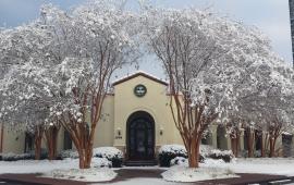 Lake Lure Town Hall in snow