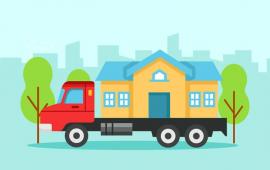 House Move Cartoon with a House on Back of a Truck