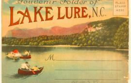 Vintage Lake Lure postcard with two canoes