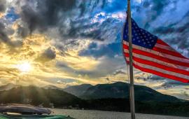 Lake Lure with American Flag Flying