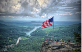 American flag flying from Chimney Rock