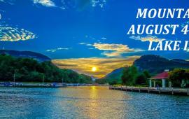 Cycle NC Logo over Lake Lure and the Gazebo - Event Dates 8/4-6/23