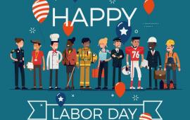 Happy Labor Day Sign with all types of workers depicted