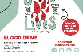 2024 Poster for Blood Drive at Lake Lure Classical Academy 4/10/24