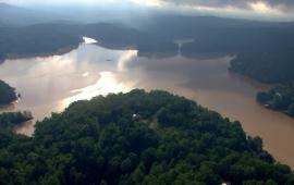Lake Lure aerial photo following Hurricane Helene