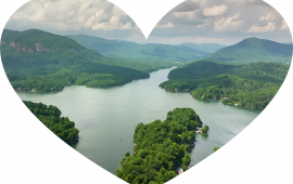 Lake Lure Aerial View in Heart Shape.