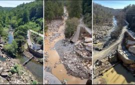 Lake Lure's Wastewater Treatment Plant Before Hurricane Helene - After - One Year Later