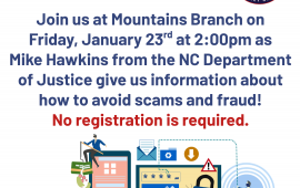 Mountains Branch Library Event - Avoiding Scams and Fraud 1-23-26 at 2PM