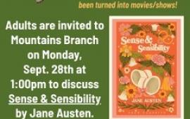 Mountains Branch Library Event - Book Club - Sense & Sensibility - 9/28/26 at 1PM