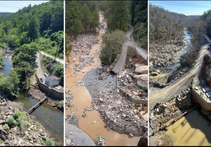 Lake Lure's Wastewater Treatment Plant Before Hurricane Helene - After - One Year Later