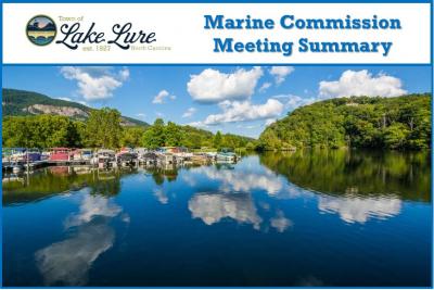Marine Commission Meeting Summary Banner with a photo of the Lake Lure Marina 