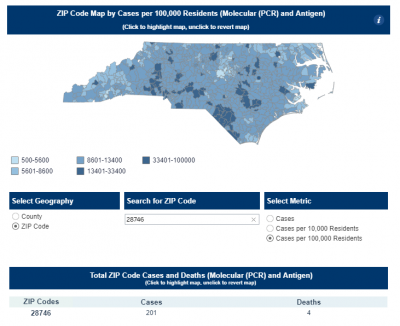 082321 COVID Cases in Lake Lure Zip Code