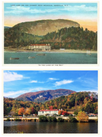 Vintage Postcard of the The 1927 Lake Lure in and Spa and Today