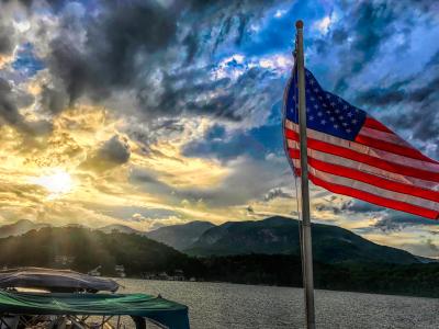 Lake Lure with American Flag Flying