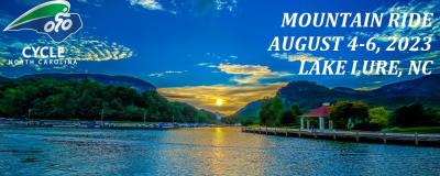 Cycle NC Logo over Lake Lure and the Gazebo - Event Dates 8/4-6/23