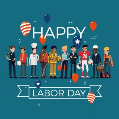 Happy Labor Day Sign with all types of workers depicted