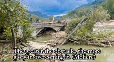 Memorial Highway Bridge with Debris from Hurricane Helene