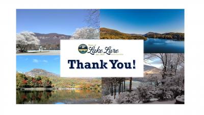 Lake Lure in all four seasons -Help Bring Our Lure Back - Thank you in center