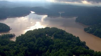 Lake Lure aerial photo following Hurricane Helene