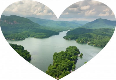 Lake Lure Aerial View in Heart Shape.
