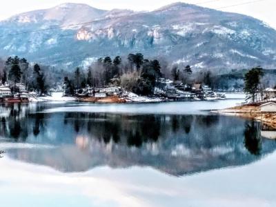Lake Lure with frosty shores