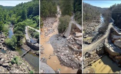 Lake Lure's Wastewater Treatment Plant Before Hurricane Helene - After - One Year Later