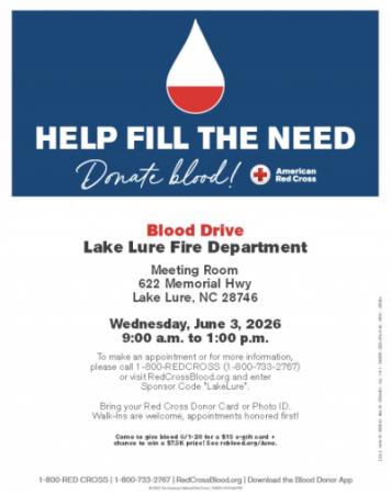 Blood Drive - Lake Lure Fire Department - 6/3/26 from 9 to 1