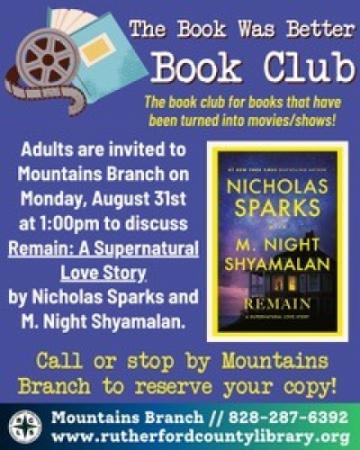 Mountains Branch Library Book Club - 8/31/26 at 1:00 