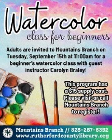 Mountain Branch Library Event - Watercolor Class for Beginners - 9/15/26 at 11:00 AM