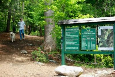 Man walking dog in the trail