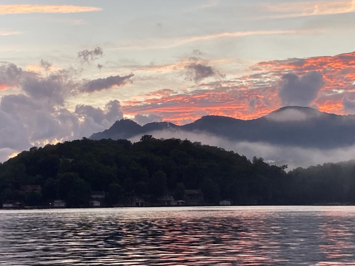 Lake Lure with Heart Shaped Cloud by Joan Scott