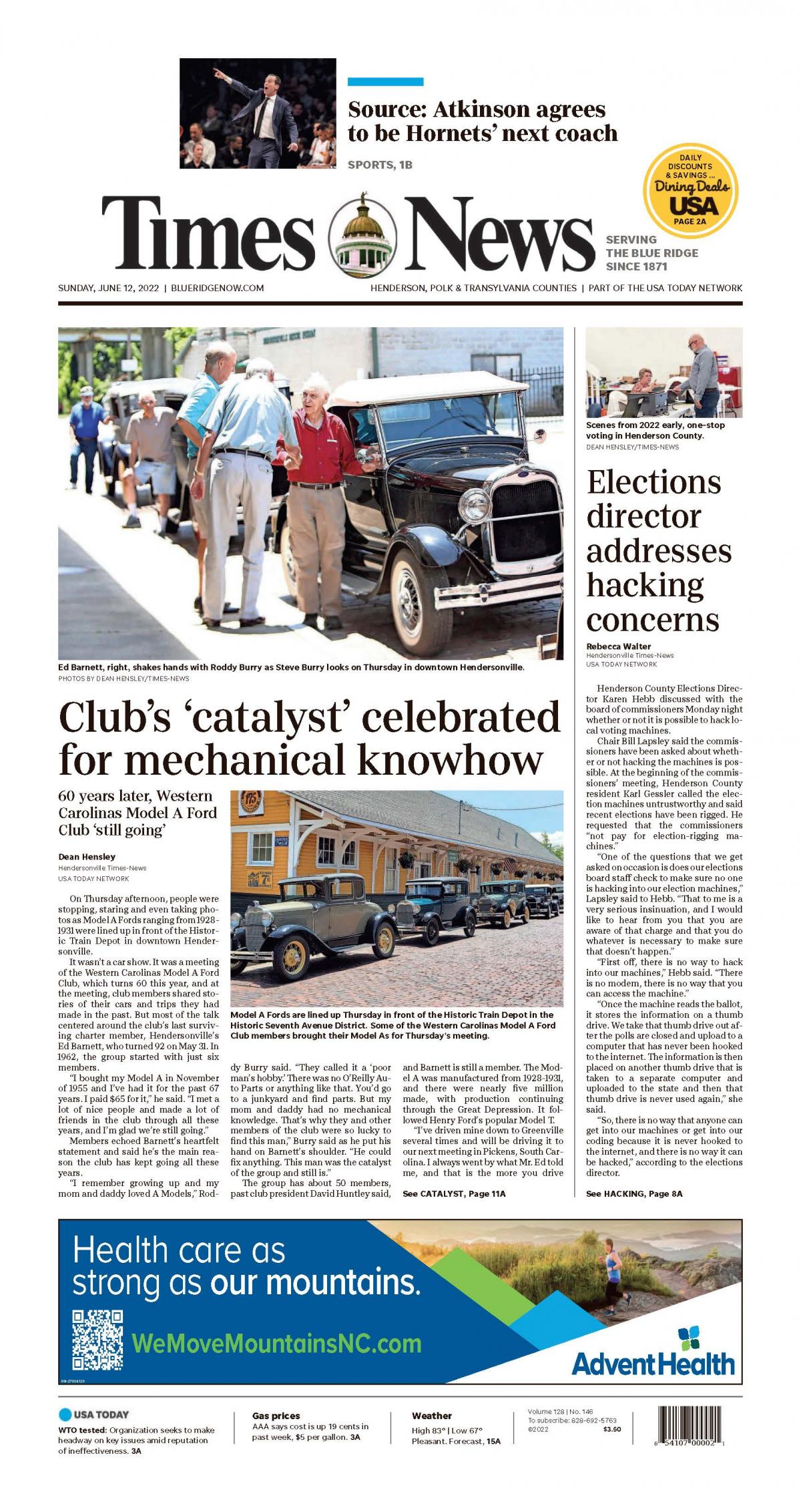 Hendersonville times Article on Model A Ford Club
