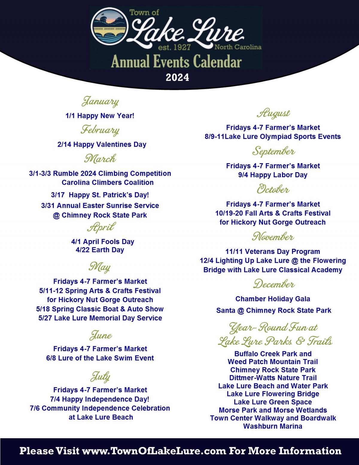 2024 Events Calendar Lake Lure North Carolina 2024 Events Calendar Lake Lure North Carolina