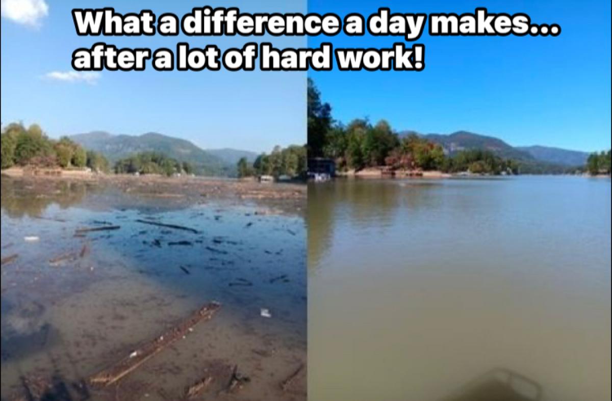 Lake Lure Before and After Debris Removal.