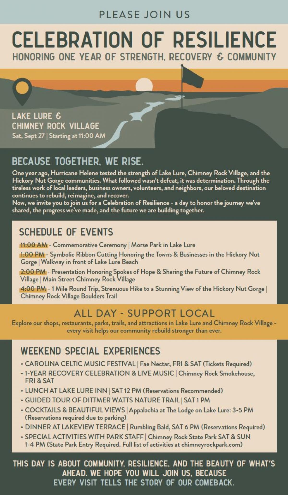 Celebration of Resilience - 9/27/25 - Lake Lure and Chimney Rock Village
