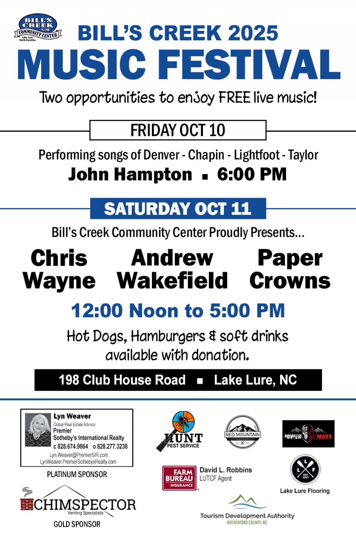 Bill's Creek Community Center Music Festival 10-10-25