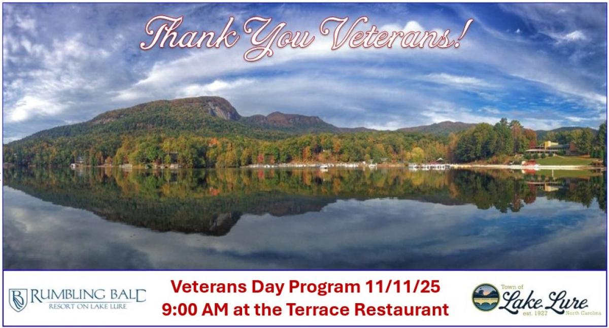 Veterans Day Banner 11/11/25 at 9:00 AM at the Rumbling Bald Terrace