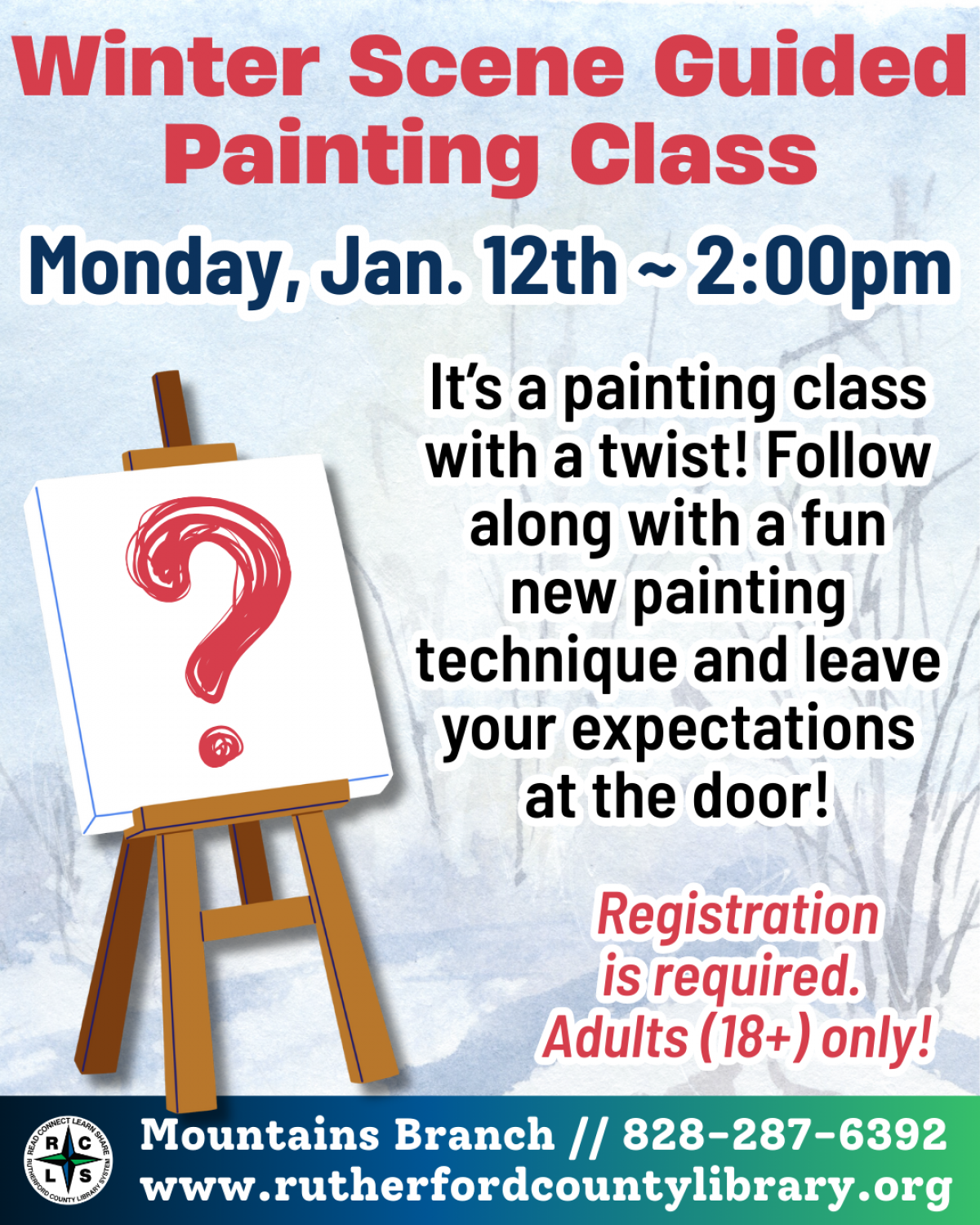 Mountains Branch Library Event - Winter Scene Guided Painting Class 1-12-26 at 2